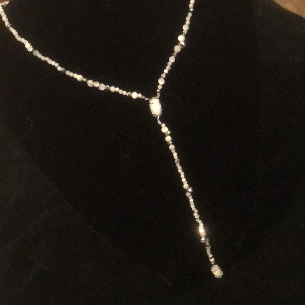 NEW Kendra Scott mother of pearl 14 karat white gold plated beaded Y - necklace - Picture 4 of 9